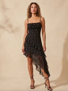 Aeropostale | Dresses | Aeropostale Black Floral Asymmetrical Slip Dress